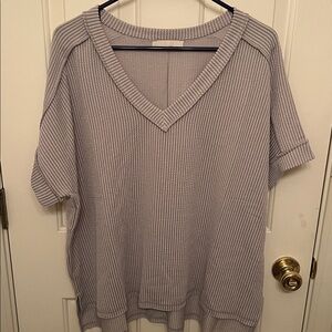 Zenana Outfitters Ribbed Knit Top in Light Gray